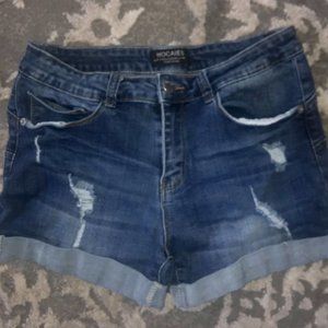 Dark Blue Distressed Shorts